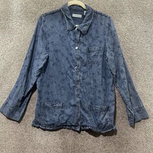 Valerie Stevens Casual Button Up Shirt Womens Petite Large Blue Floral Lyocell‎